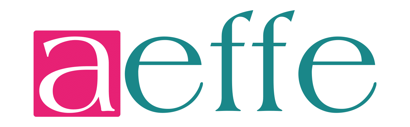 Logo con scritta "aeffe" su sfondo bianco.
