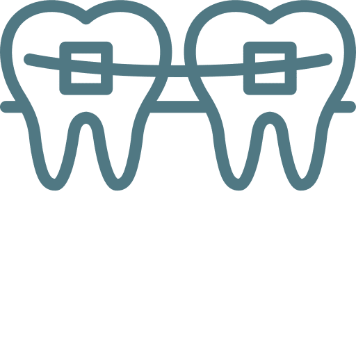 Icona di due denti con apparecchio ortodontico.